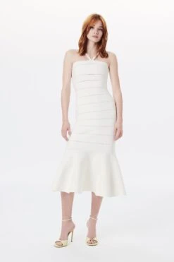 Victoria Beckham Scalloped Strap Flare Dress In White