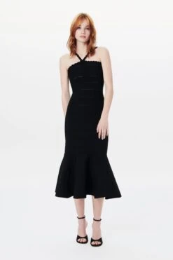 Victoria Beckham Scalloped Strap Flare Dress In Black