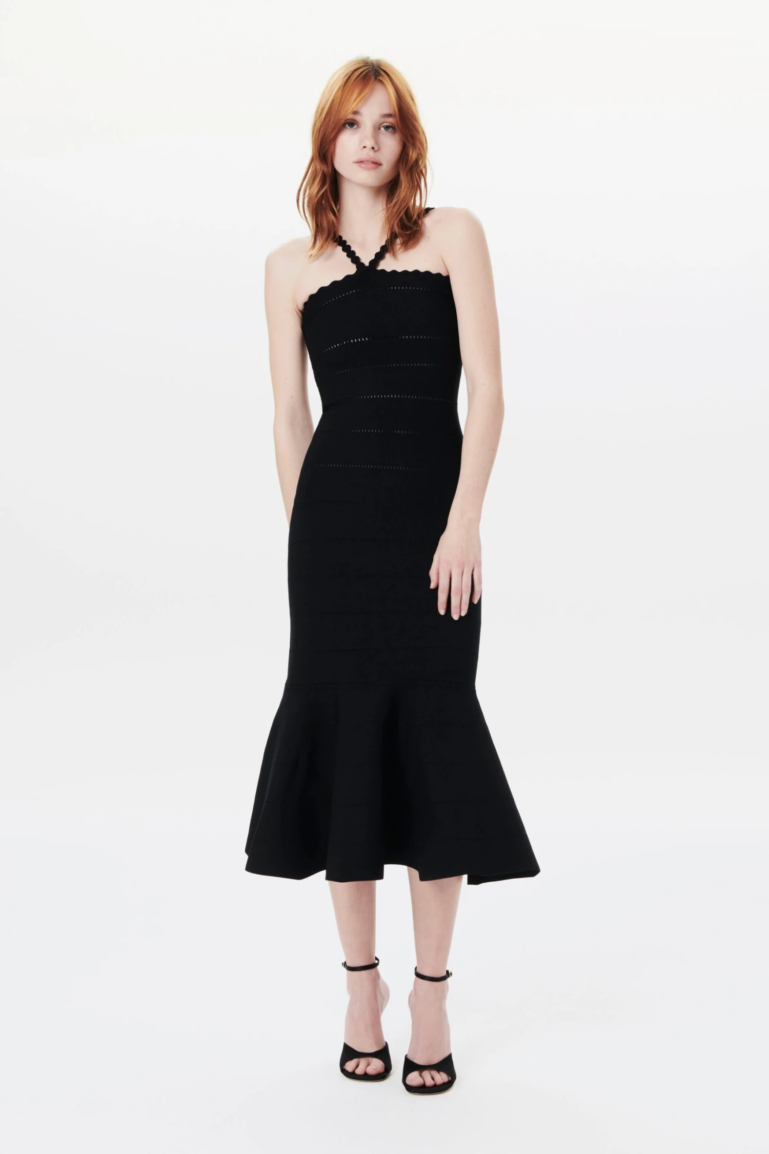 Victoria Beckham Scalloped Strap Flare Dress In Black 1 Victoria Beckham Scalloped Strap Flare Dress In Black