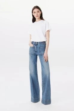 Victoria Beckham Alina High Waisted Patch Pocket Jean In Marble Wash