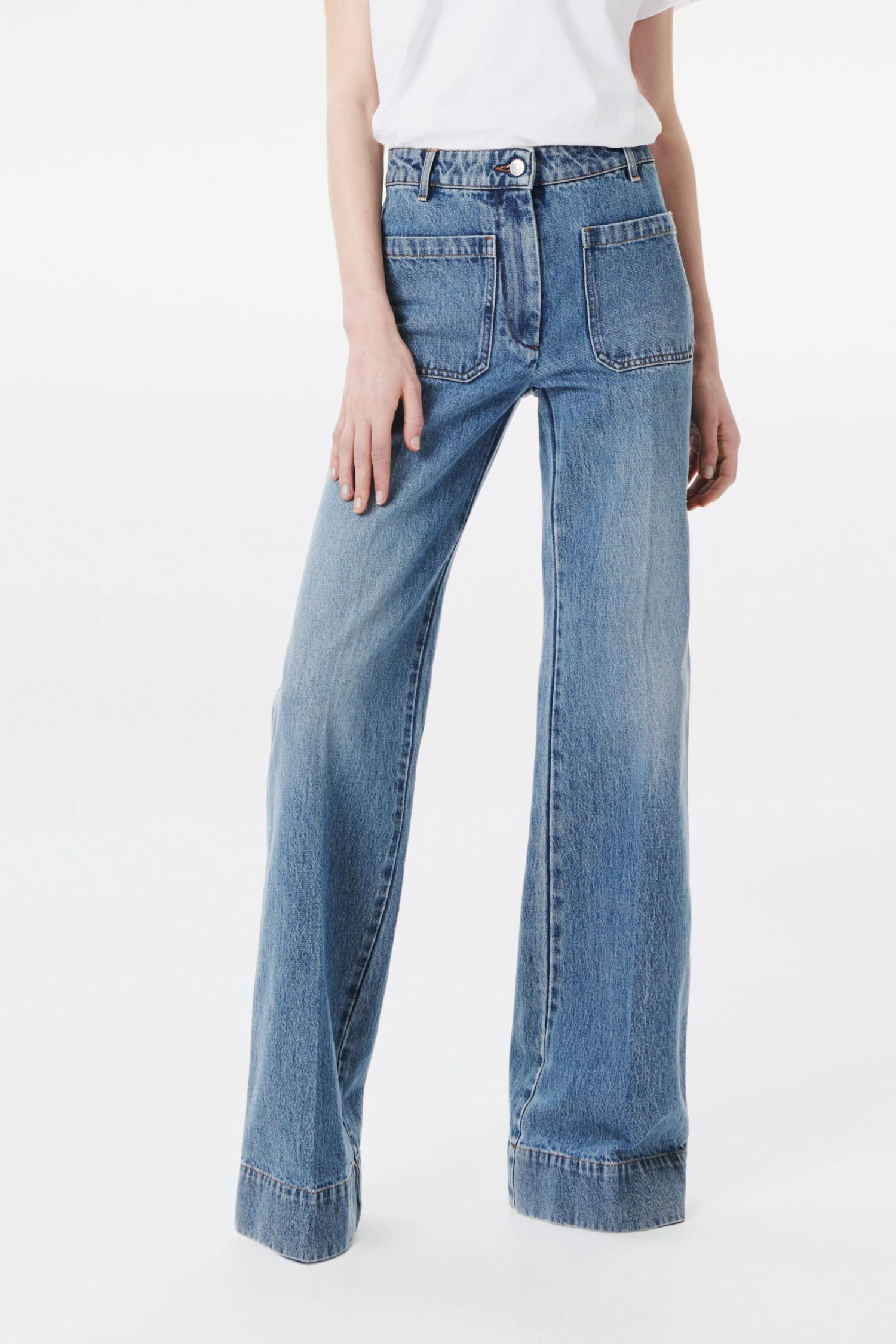 Victoria Beckham Alina High Waisted Patch Pocket Jean In Marble Wash 2 Victoria Beckham Alina High Waisted Patch Pocket Jean In Marble Wash - Image 2
