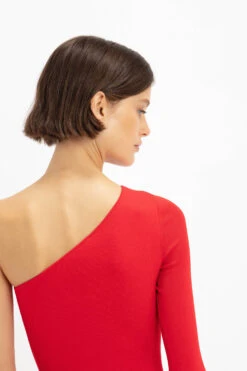 Victoria Beckham One Shoulder Knitted Gown In Red -Victoria Beckham 02 1677