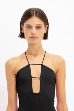 Victoria Beckham Strap Detail Knitted Gown In Black -Victoria Beckham 02 1775 b