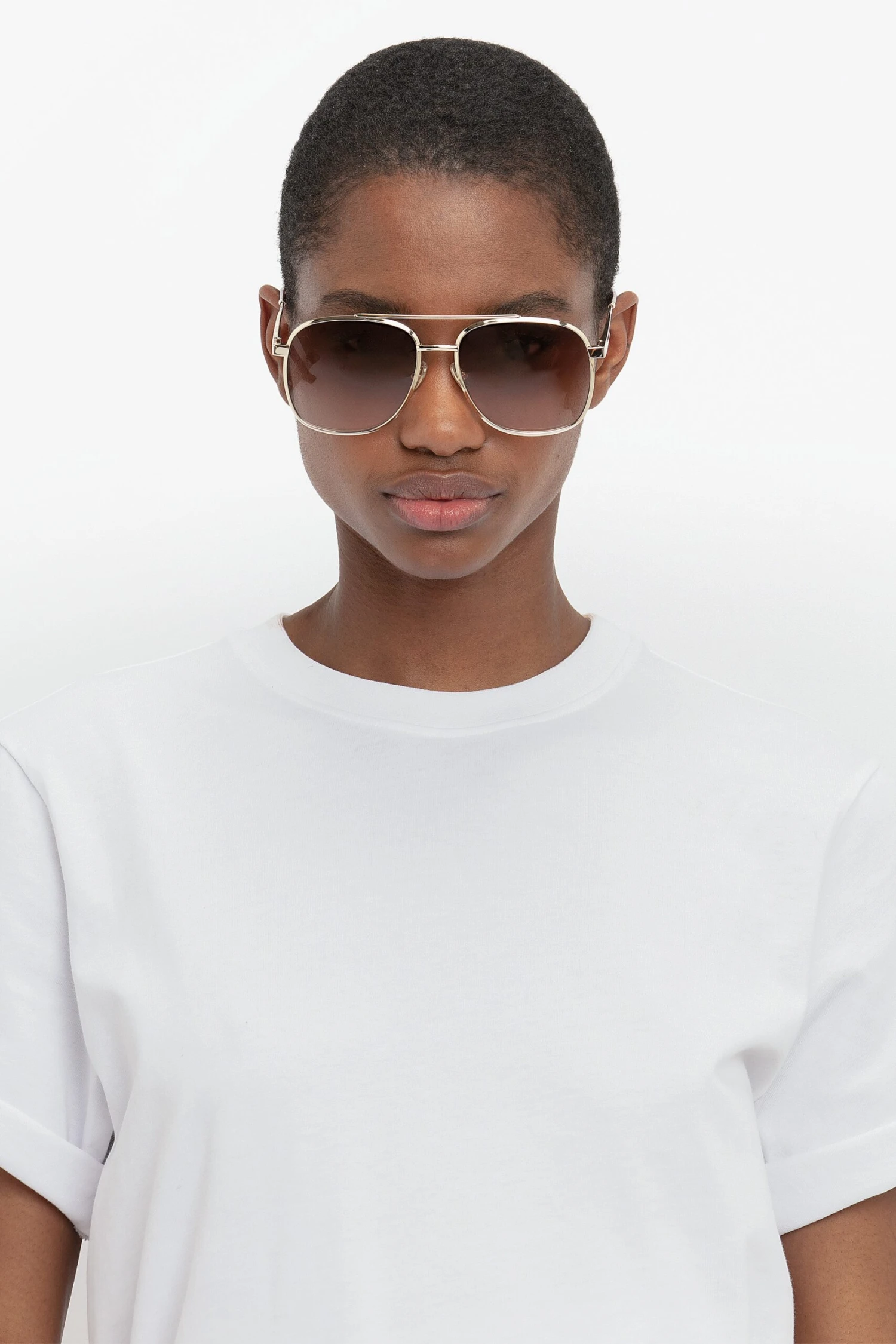 Victoria Beckham Double Bridge V Detail Sunglasses In Gold Brown 7 Victoria Beckham Double Bridge V Detail Sunglasses In Gold Brown - Image 7