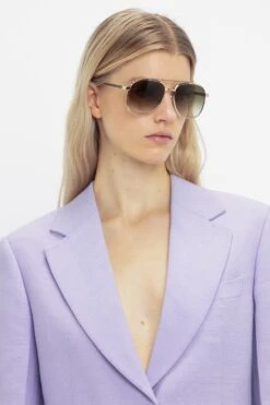 Victoria Beckham Double Bridge V Detail Sunglasses In Gold -Victoria Beckham 02 7383