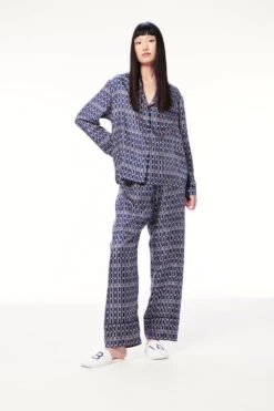 Victoria Beckham Chain Print Pyjama Set In Navy