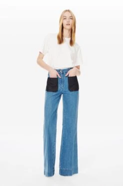 Victoria Beckham Alina High Waisted Patch Pocket Jean In 70s Wash