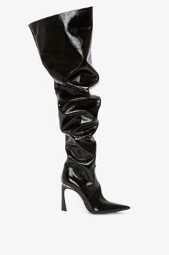 Victoria Beckham Thigh High Pointy Boot In Black Patent