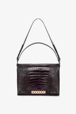 Victoria Beckham Jumbo Chain Pouch In Chocolate Croc-Effect Leather