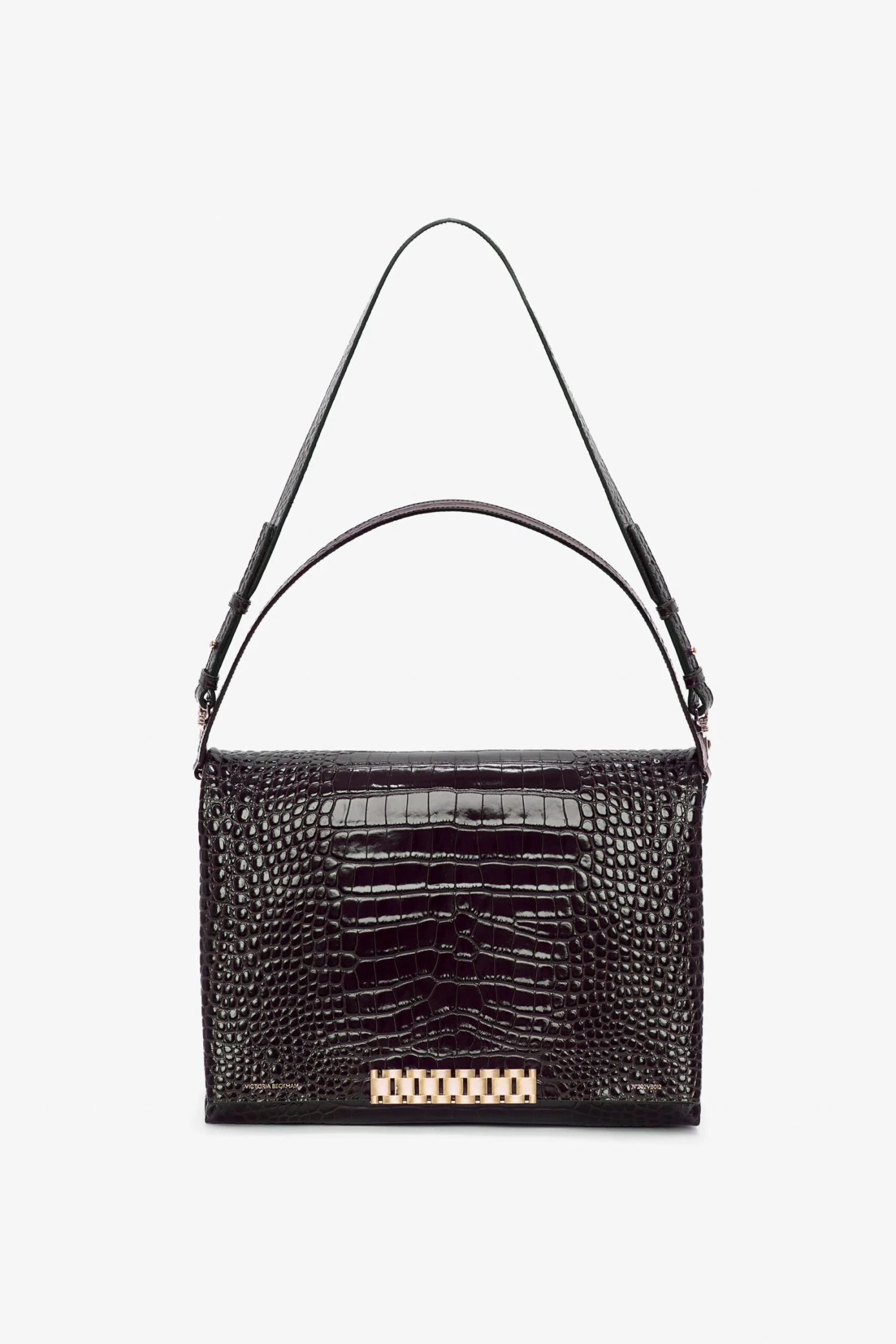 Victoria Beckham Jumbo Chain Pouch In Chocolate Croc-Effect Leather 1 Victoria Beckham Jumbo Chain Pouch In Chocolate Croc-Effect Leather