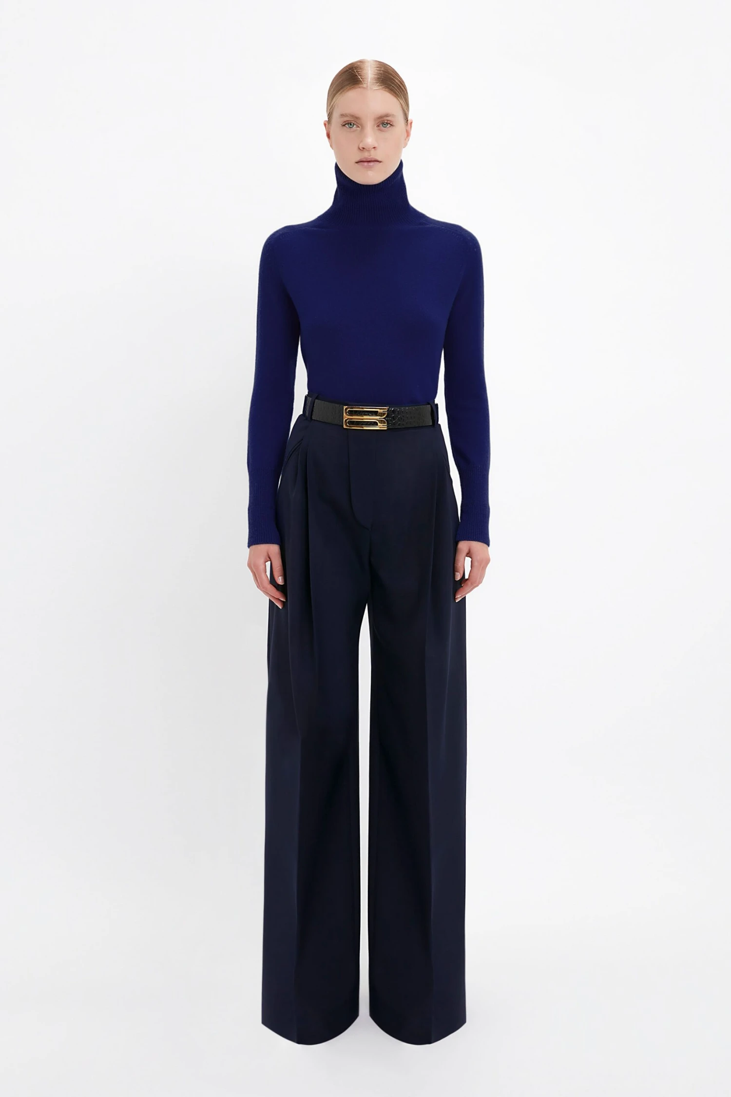 Victoria Beckham Wide Leg Trouser In Midnight 1 Victoria Beckham Wide Leg Trouser In Midnight