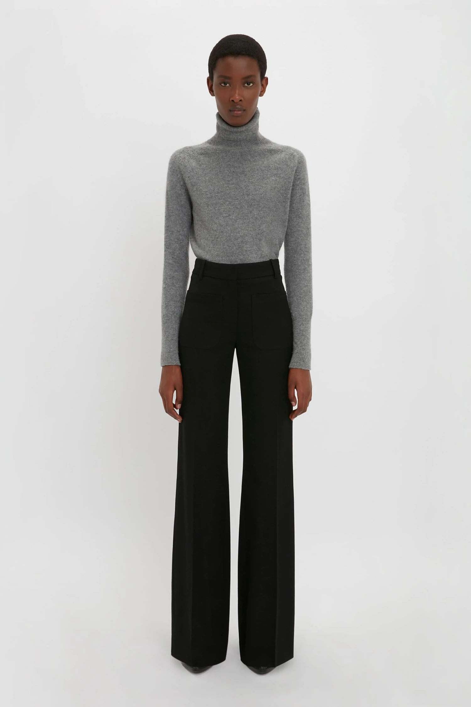 Victoria Beckham Polo Neck Jumper In Grey Melange 1 Victoria Beckham Polo Neck Jumper In Grey Melange