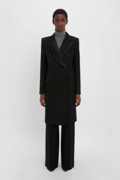 Victoria Beckham Double Breasted Tuxedo Coat In Black