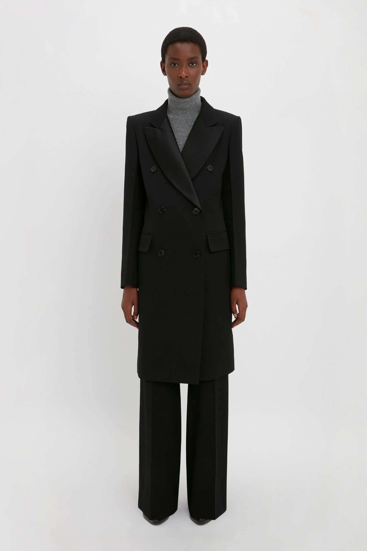 Victoria Beckham Double Breasted Tuxedo Coat In Black 1 Victoria Beckham Double Breasted Tuxedo Coat In Black