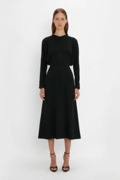 Victoria Beckham Dolman Midi Dress In Black