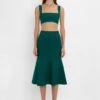 Victoria Beckham VB Body Flared Skirt In Lurex Green