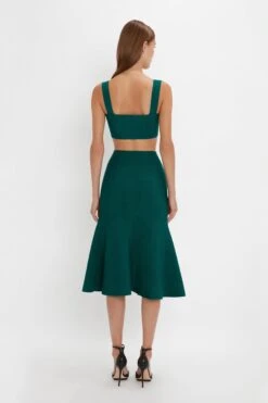 Victoria Beckham VB Body Flared Skirt In Lurex Green -Victoria Beckham 20230911 VB078 5b6da410 ce56 4e95 bc3e 02e7a80f0adf
