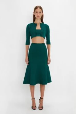 Victoria Beckham VB Body Cropped Cardi In Lurex Green