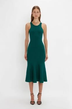 Victoria Beckham VB Body Sleeveless Dress In Lurex Green
