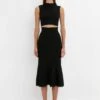 Victoria Beckham VB Body Scallop Trim Flared Skirt In Black