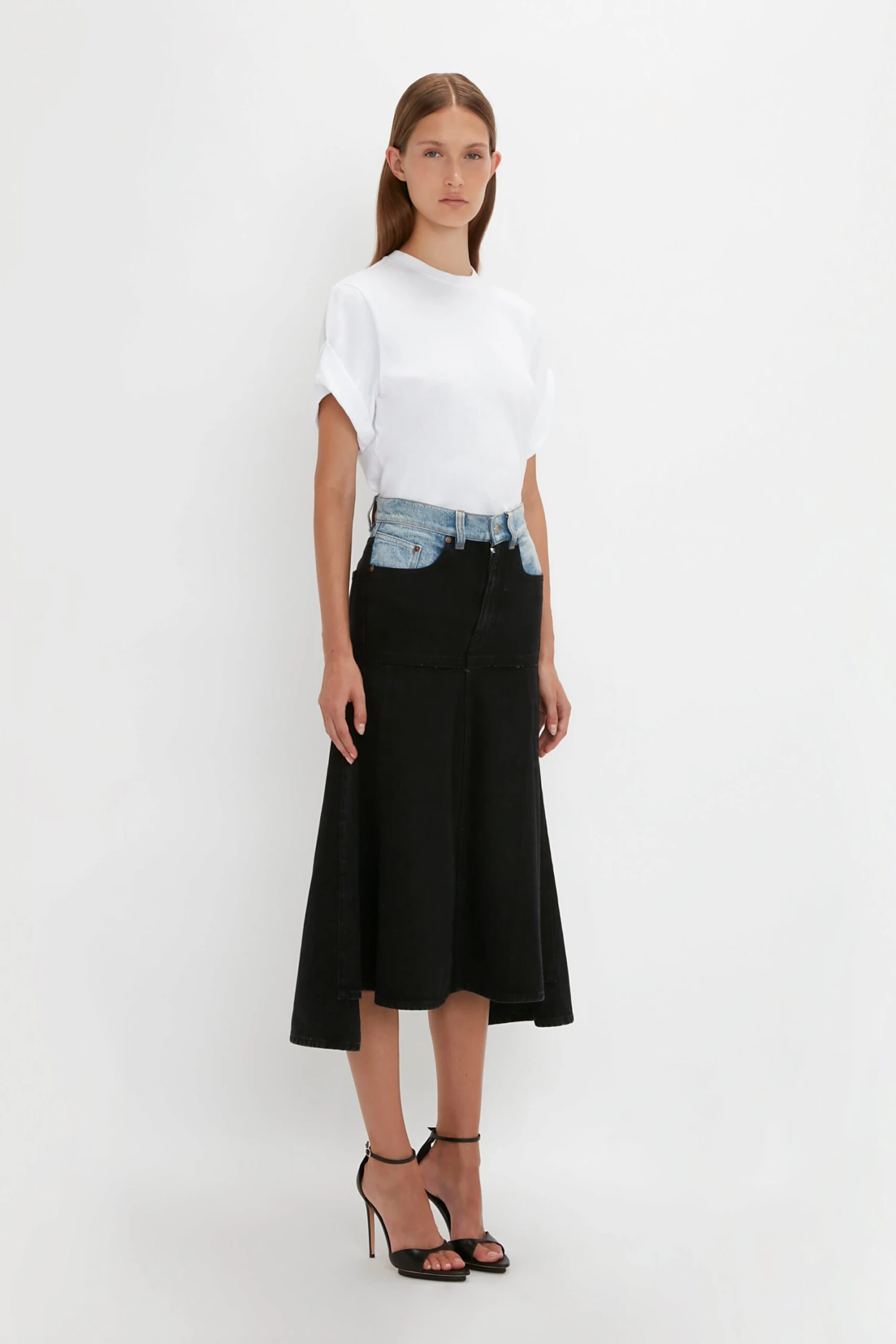 Victoria Beckham Patched Denim Skirt In Contrast Wash 2 Victoria Beckham Patched Denim Skirt In Contrast Wash - Image 2