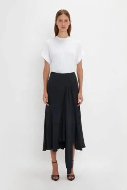 Victoria Beckham Asymmetric Tie Detail Skirt In Midnight