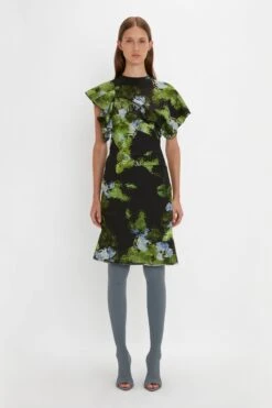 Victoria Beckham Twist Shoulder Dress In Black Frost