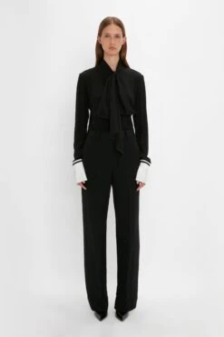 Victoria Beckham Pleat Cuff Blouse In Black