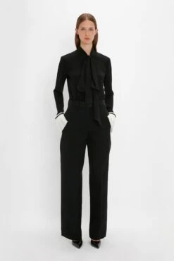 Victoria Beckham Pleat Cuff Blouse In Black -Victoria Beckham 20230911 VB424