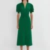 Victoria Beckham Gathered V-Neck Midi Dress In Emerald