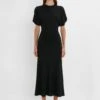Victoria Beckham Gathered Waist Midi Dress In Black