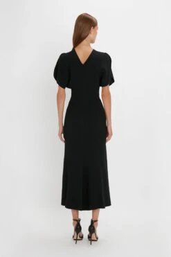 Victoria Beckham Gathered Waist Midi Dress In Black -Victoria Beckham 20230912 VB 458