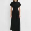 Victoria Beckham Short Sleeve Tie Detail Dress In Black
