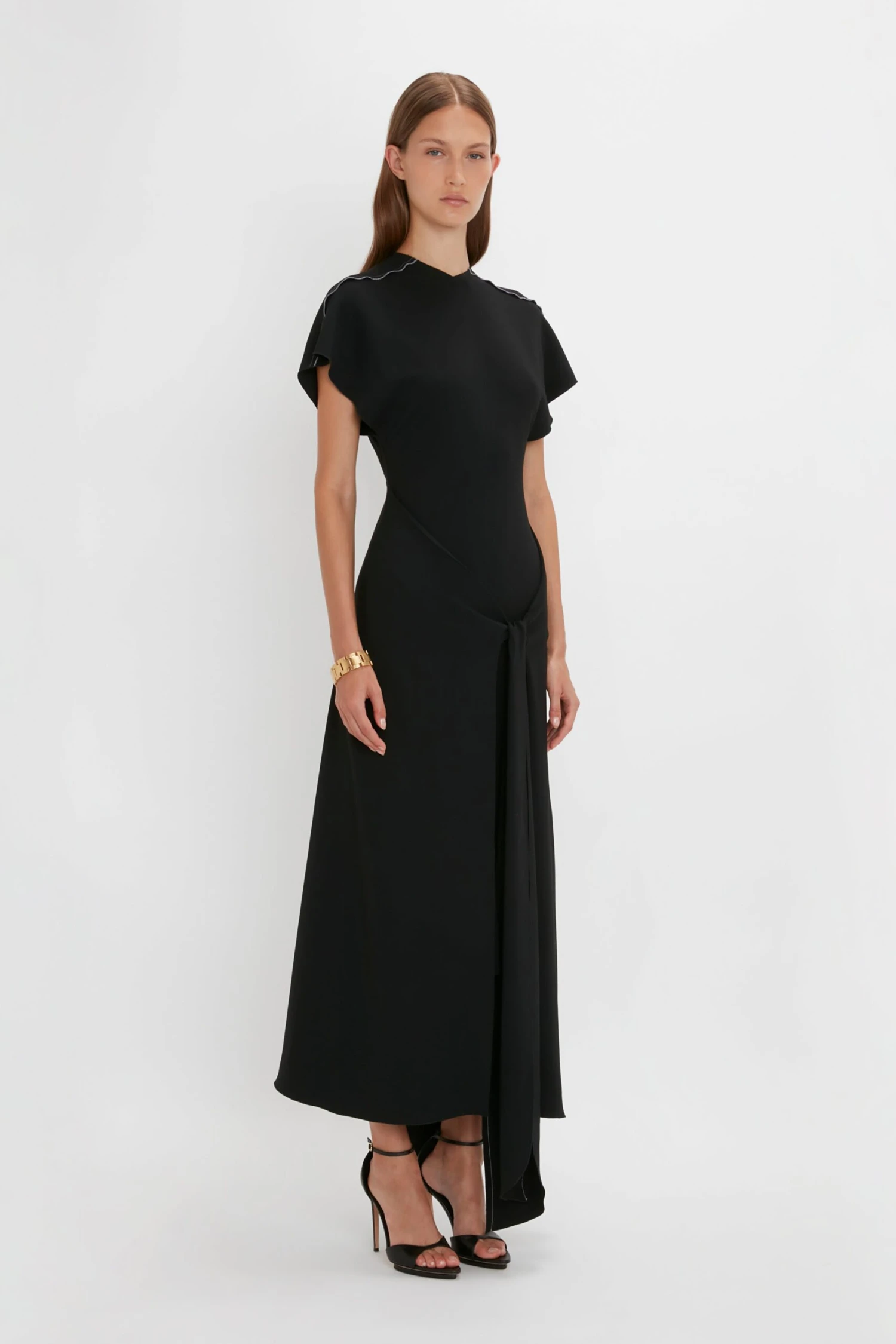 Victoria Beckham Short Sleeve Tie Detail Dress In Black 2 Victoria Beckham Short Sleeve Tie Detail Dress In Black - Image 2