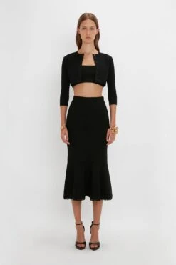 Victoria Beckham VB Body Cropped Cardigan In Black