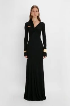 Victoria Beckham Tie Detail Floor-Length Dress In Black