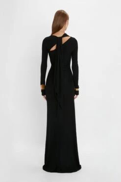 Victoria Beckham Tie Detail Floor-Length Dress In Black -Victoria Beckham 20230912 VB 517