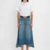 Victoria Beckham Patched Denim Skirt In Vintage Wash