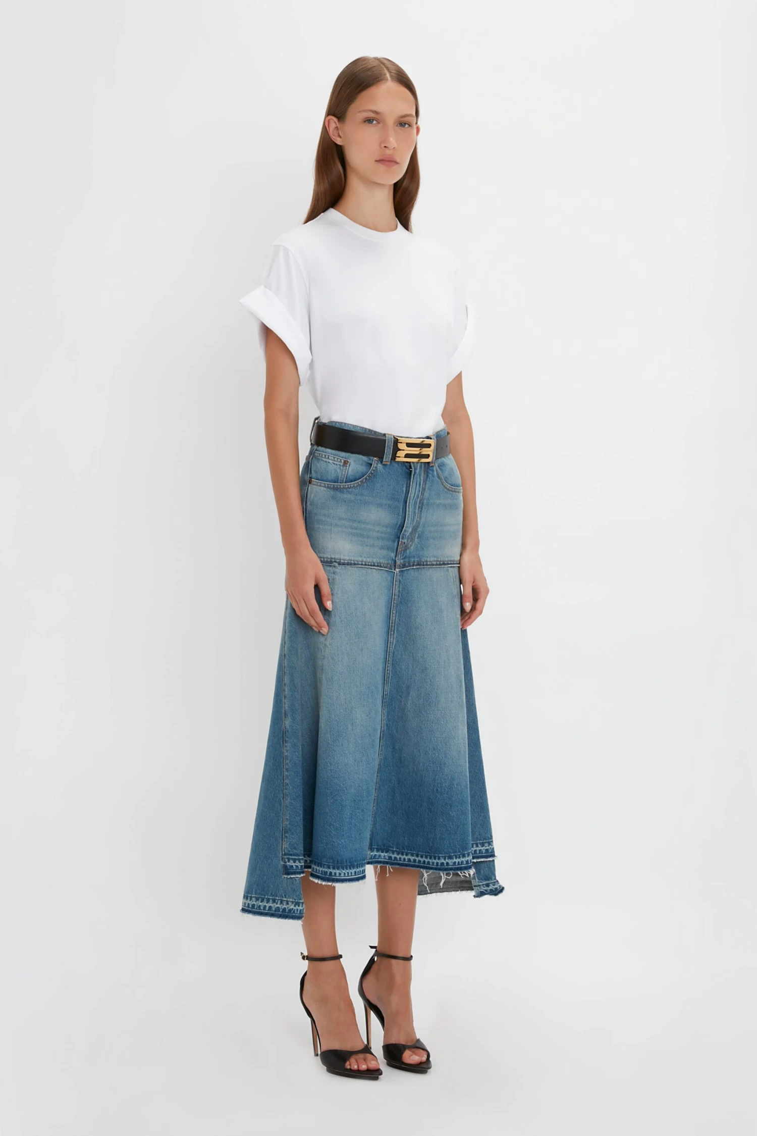 Victoria Beckham Patched Denim Skirt In Vintage Wash 2 Victoria Beckham Patched Denim Skirt In Vintage Wash - Image 2