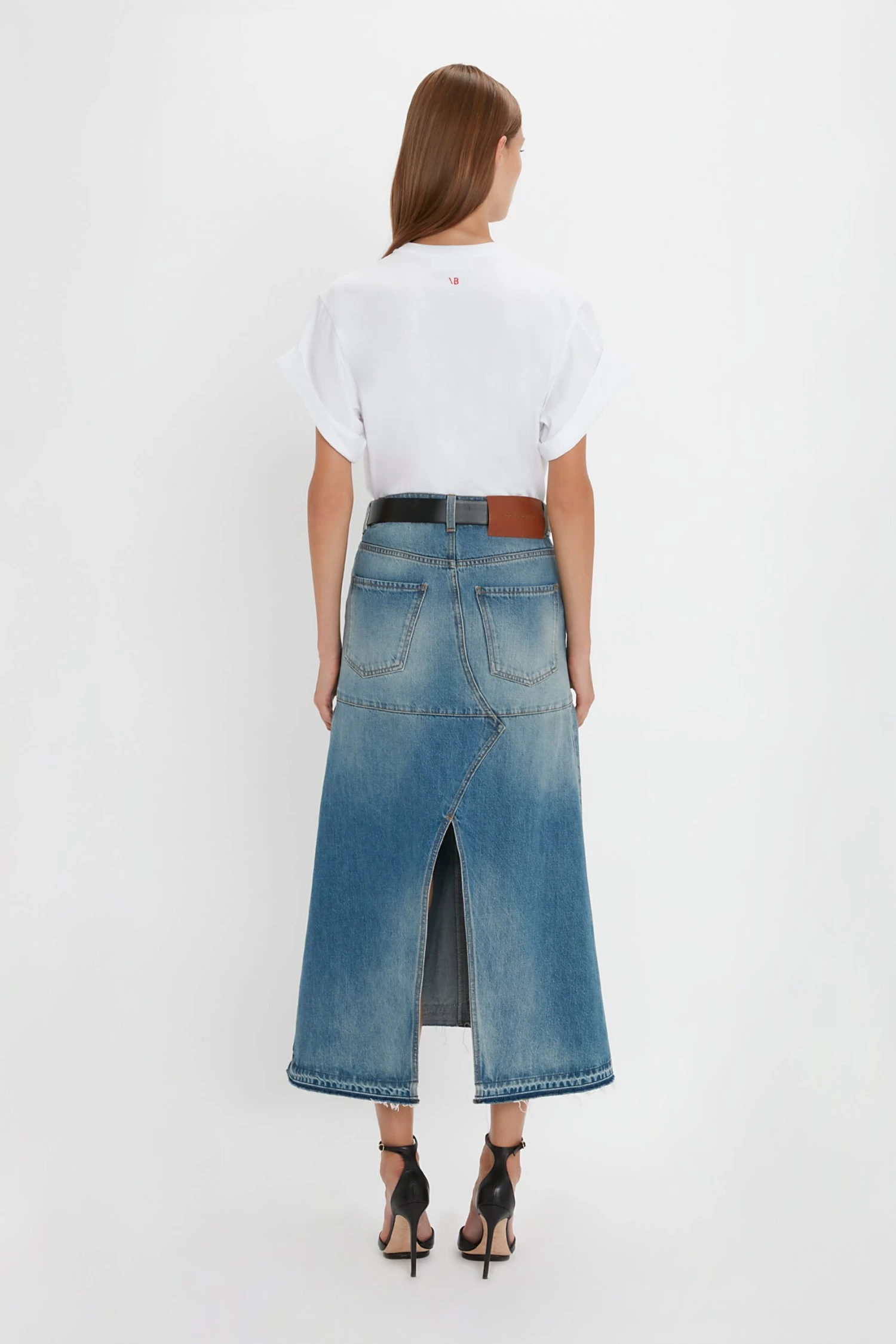 Victoria Beckham Patched Denim Skirt In Vintage Wash 3 Victoria Beckham Patched Denim Skirt In Vintage Wash - Image 3