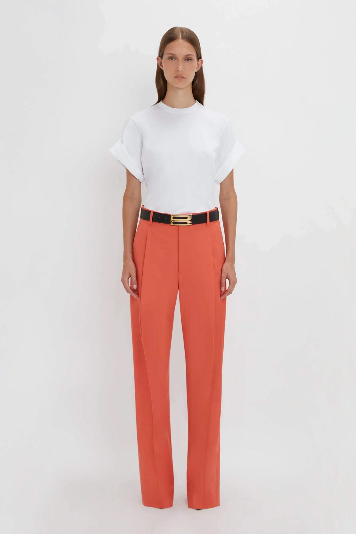 Victoria Beckham Single Pleat Trouser In Papaya 1 Victoria Beckham Single Pleat Trouser In Papaya