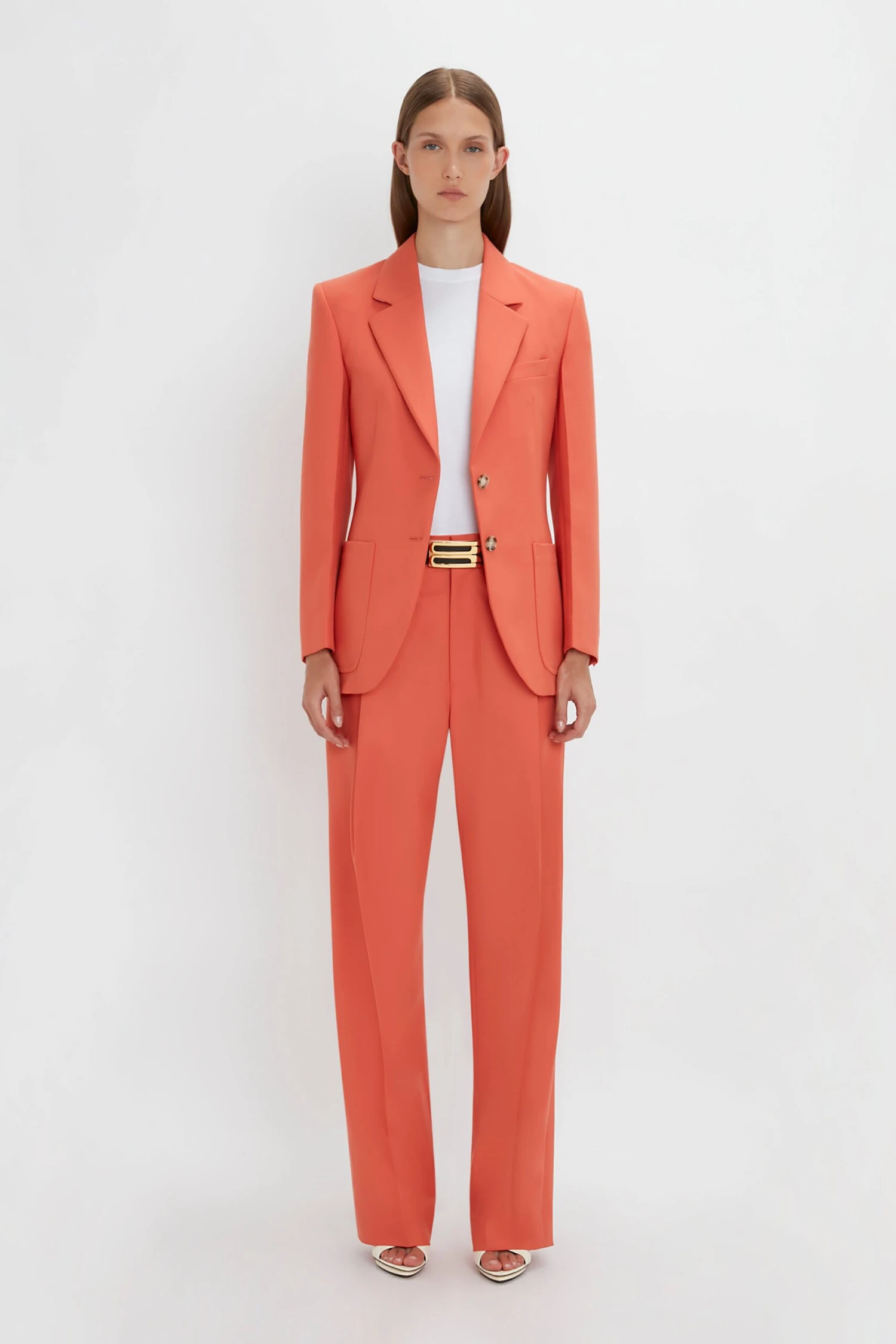 Victoria Beckham Patch Pocket Jacket In Papaya 1 Victoria Beckham Patch Pocket Jacket In Papaya