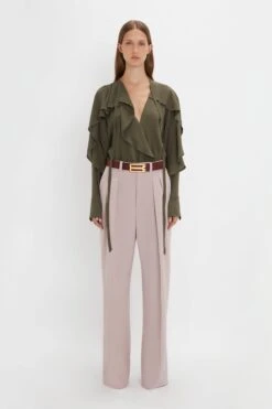 Victoria Beckham Tie Detail Ruffle Blouse In Oregano