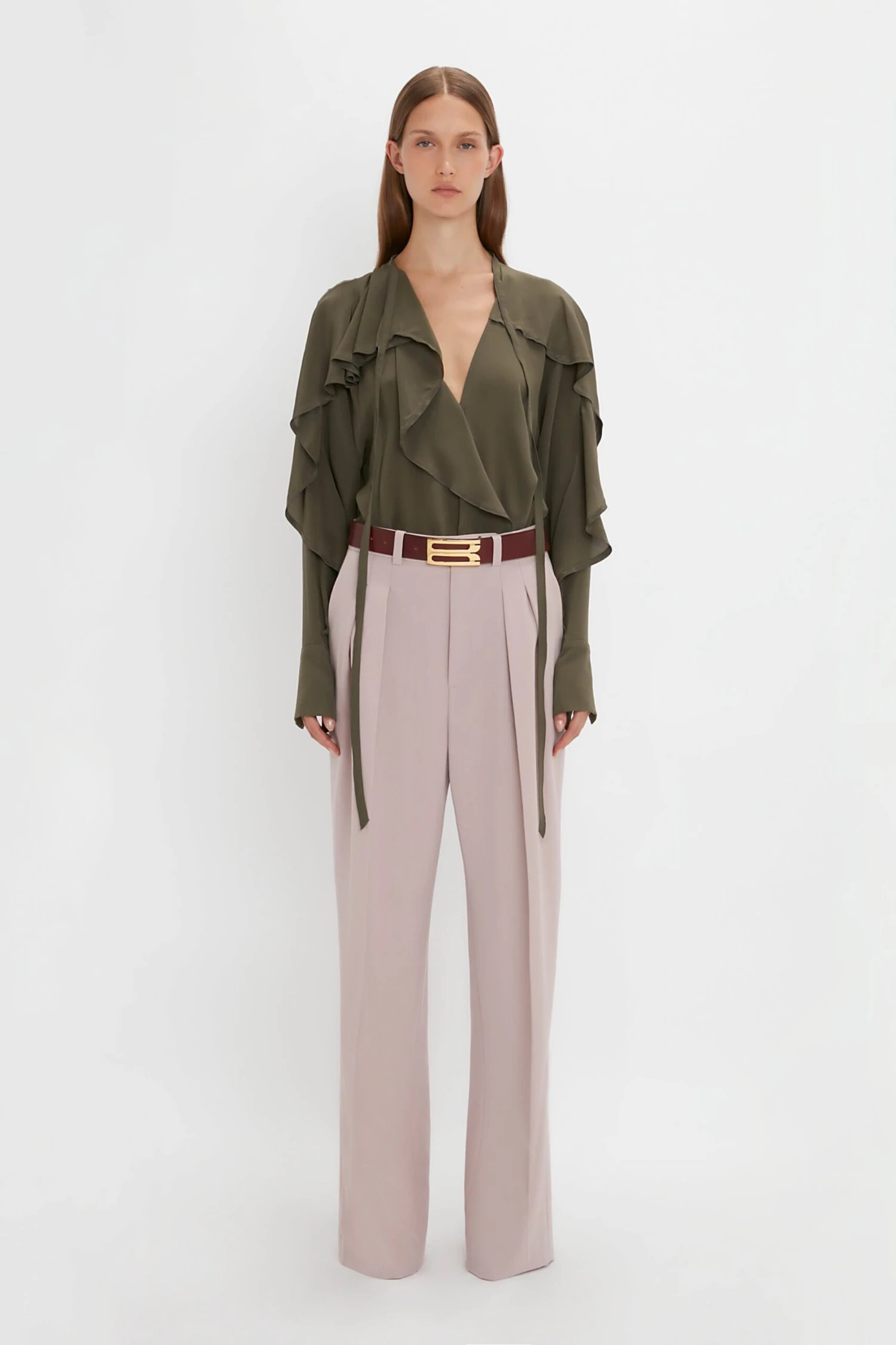 Victoria Beckham Double Pleat Trouser In Rose Quartz 1 Victoria Beckham Double Pleat Trouser In Rose Quartz