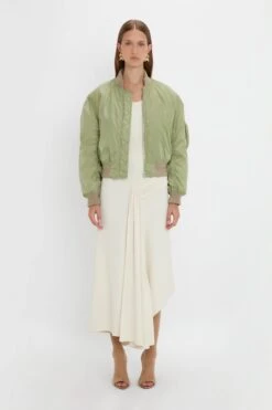 Victoria Beckham Cropped Bomber Jacket In Avocado