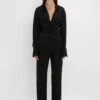 Victoria Beckham Satin Panel Straight Leg Trouser