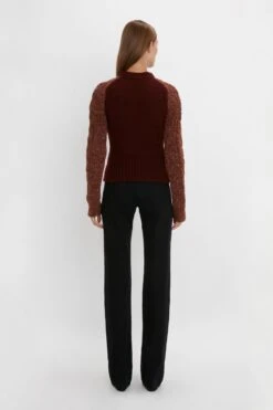 Victoria Beckham Exclusive Contrast Sleeve Cardigan In Rust -Victoria Beckham 20230912 VB 905