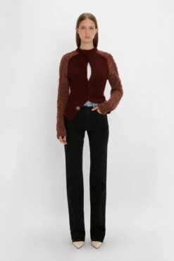 Victoria Beckham Exclusive Contrast Sleeve Cardigan In Rust