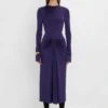 Victoria Beckham Long Sleeve Gathered Midi Dress In Ultraviolet