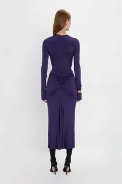 Victoria Beckham Long Sleeve Gathered Midi Dress In Ultraviolet -Victoria Beckham 20230912 VB 915